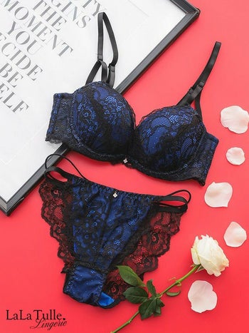 勝負下着 ブラック レース コード デザイン カップ ブラジャー＆ショーツ 2点セット