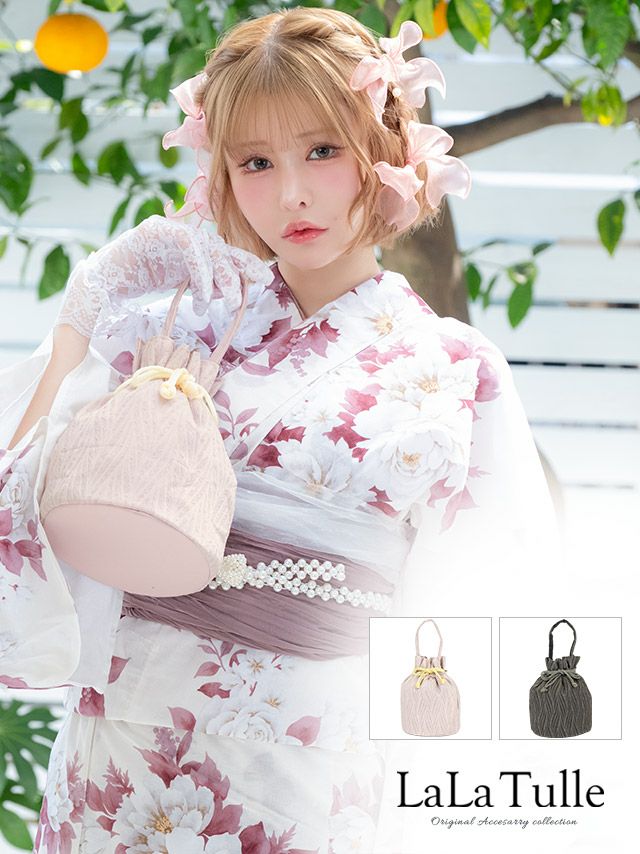 浴衣 小物 シアー ラウンド型 巾着 かごバッグ