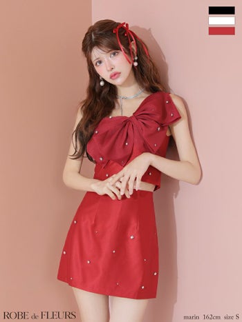 キャバドレス ROBEdeFLEURS ローブドフルール ワンショルダー オーガンジー ビッグリボン セットアップ ガーリー タイトミニドレス