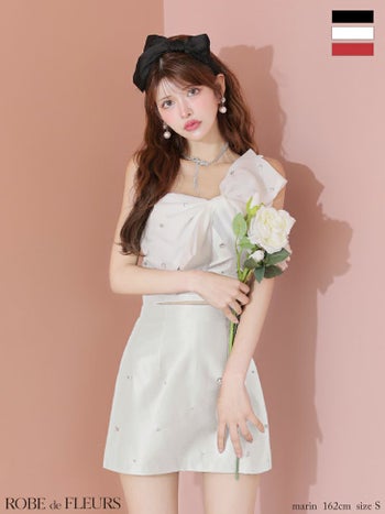 キャバドレス ROBEdeFLEURS ローブドフルール ビッグリボン オーガンジー セットアップ ワンショルダー ガーリー タイトミニドレス 