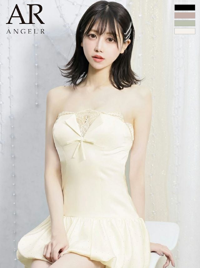 キャバドレス Angel R エンジェルアール フェミニン ベアトップ バストレース リボン バルーンスカート フレアミニドレス