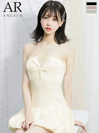 キャバドレス Angel R エンジェルアール フェミニン ベアトップ バストレース リボン バルーンスカート フレアミニドレス
