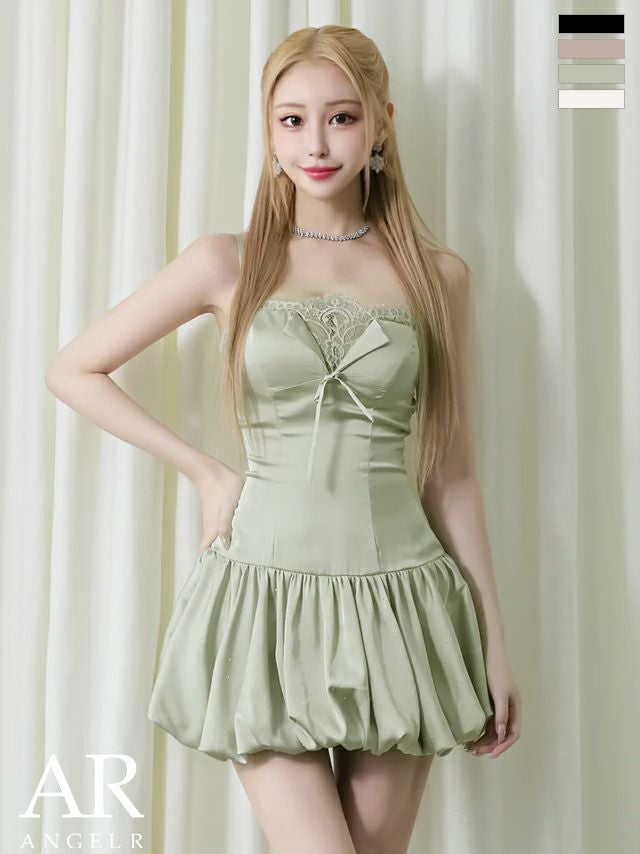 キャバドレス Angel R エンジェルアール ベアトップ バストレース リボン バルーンスカート フェミニン フレアミニドレス