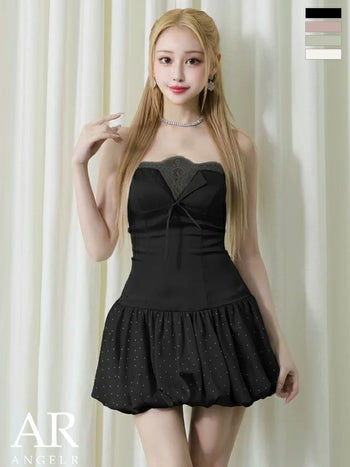 キャバドレス Angel R エンジェルアール バストレース リボン バルーンスカート フェミニン ベアトップ フレアミニドレス