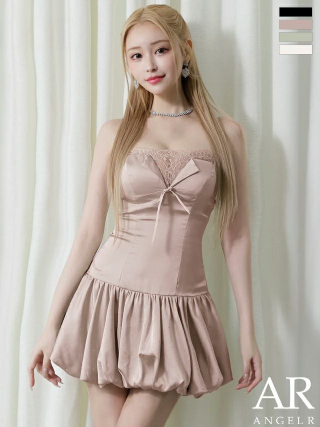 キャバドレス Angel R エンジェルアール リボン バルーンスカート フェミニン ベアトップ バストレース フレアミニドレス