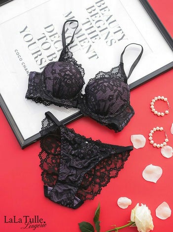 勝負下着 エレガント レイヤード レース コード カップ ブラジャー＆ショーツ 2点セット