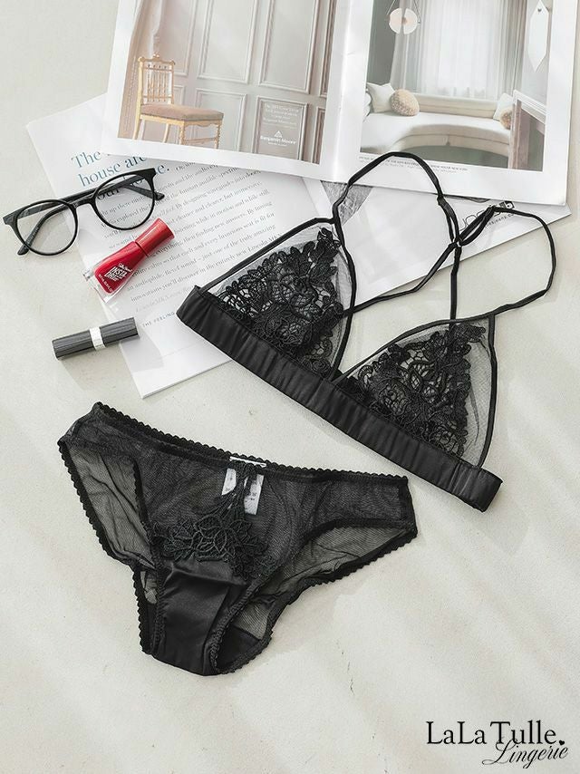 勝負下着 シアー レース 刺繍 カップ ブラジャー＆ショーツ 2点セット