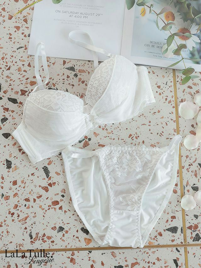 勝負下着 ホワイト レース バックル シフォン カップ ブラジャー＆ショーツ 2点セット