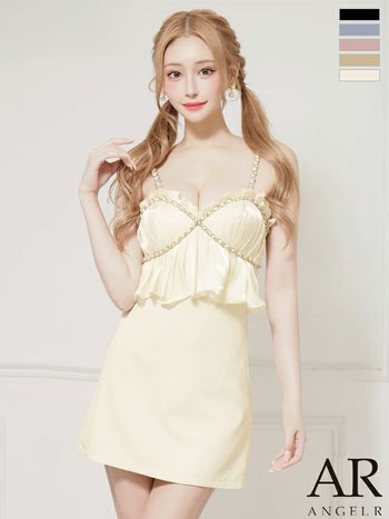 キャバドレス Angel R エンジェルアール ホルターネック キャミソール オープンバスト フリル フェミニン 3way ベアトップ フレアミニドレス