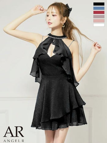 キャバドレス Angel R エンジェルアール ホルターネック キャミソール 2way ラメ ビジュー フレアミニドレス