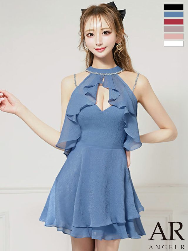 キャバドレス Angel R エンジェルアール ホルターネック ラメ ビジュー 2way キャミソール フレアミニドレス