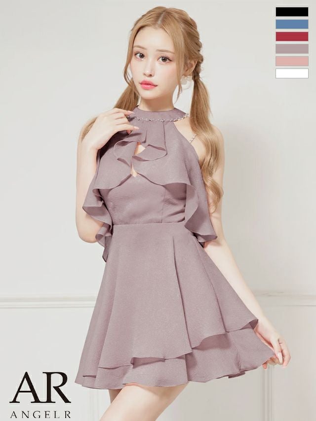 キャバドレス Angel R エンジェルアール ビジュー キャミソール ホルターネック 2way ラメ フレアミニドレス