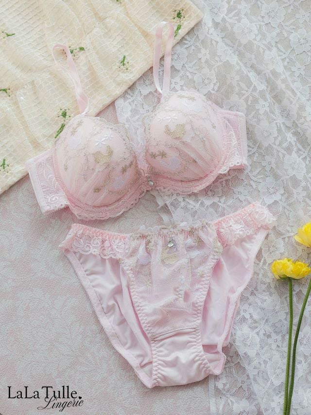 勝負下着 バニー 刺繍 レース チャーム付き カップ ブラジャー＆ショーツ 2点セット