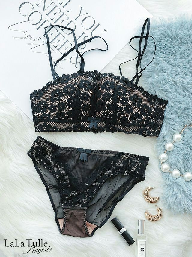 勝負下着 シアー レース フラワー カップ ブラジャー＆ショーツ 2点セット