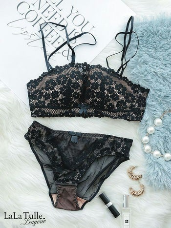 勝負下着 シアー レース フラワー カップ ブラジャー＆ショーツ 2点セット