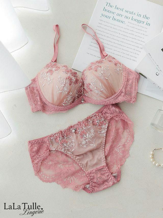 勝負下着 ガーリー 刺繍 フラワー フローラル カップ ブラジャー＆ショーツ 2点セット