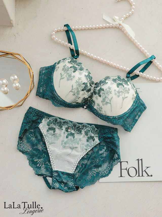 勝負下着 刺繍 フワラー レース シースルー カップ ブラジャー＆ショーツ 2点セット