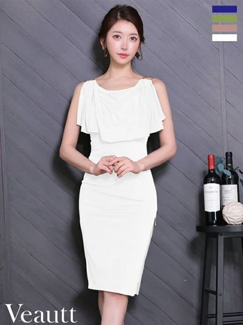 キャバドレス Veautt ヴュート ノースリーブ レイヤード チェーン ドレープ ジップデザイン エレガント 膝丈ドレス