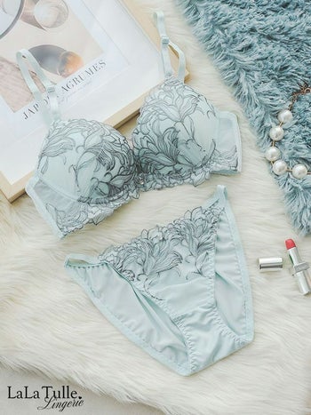 勝負下着 フラワー 刺繍 レース 脇高 カップ ブラジャー＆ショーツ 2点セット