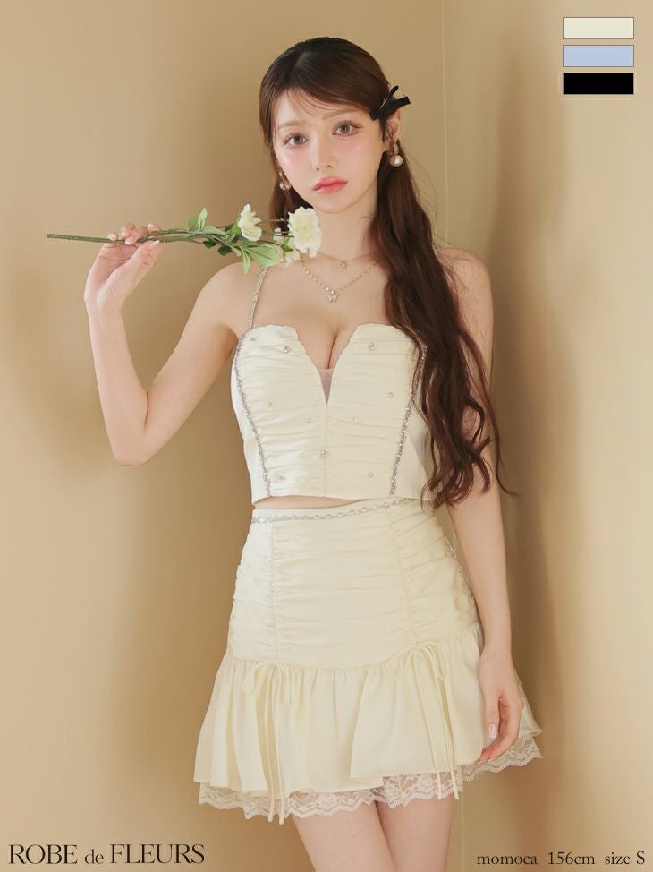 キャバドレス ROBEdeFLEURS ローブドフルール キャミソール セットアップ サテン ビジュー レース フリル フレアミニドレス