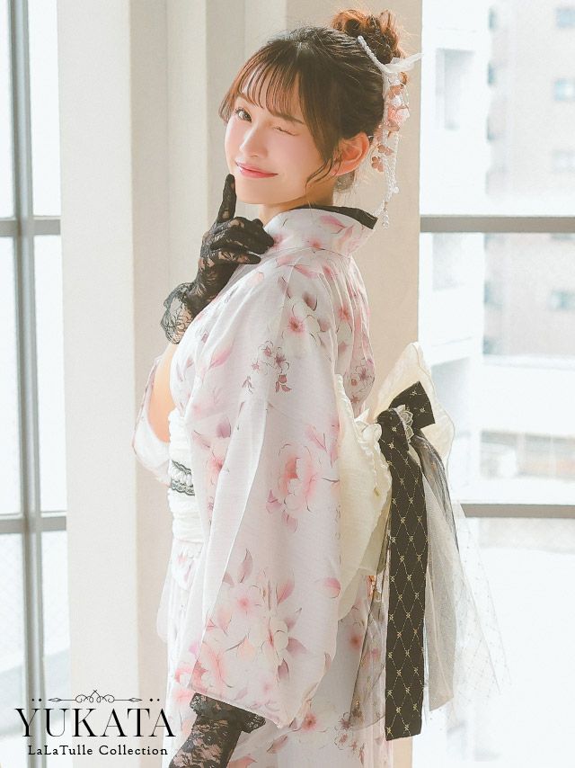 ワンピース浴衣 ピンク地 ニュアンス 花柄 ガーリー ゆかた3点SET