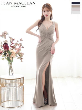 キャバドレス JEANMACLEAN ジャンマクレーン エレガント ノースリーブ オープンバスト ワンカラー シンプル スリット タイトロングドレス