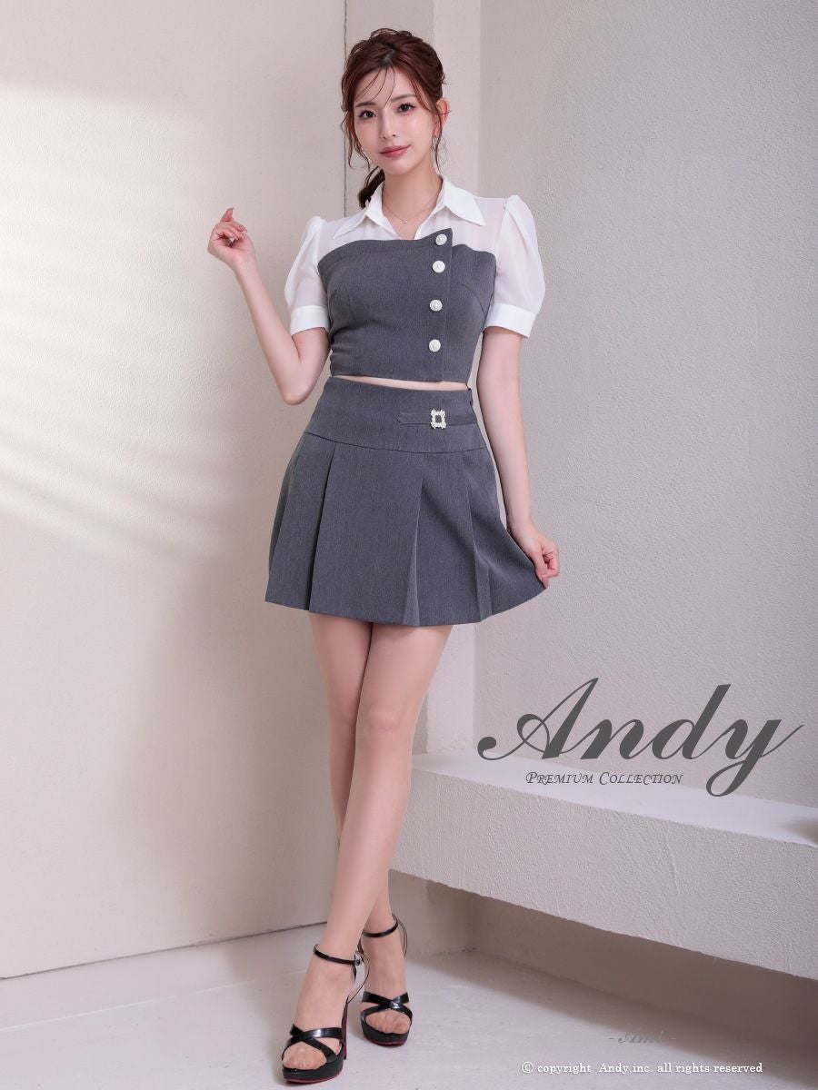 Andy/アンディ】半袖 襟付き セットアップ ビジューボタン バイカラー