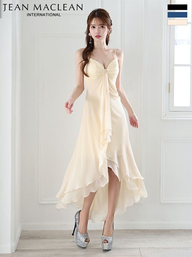 キャバドレス JEANMACLEAN ジャンマクレーン キャミソール ワンカラー シフォン フレア ロングテールドレス