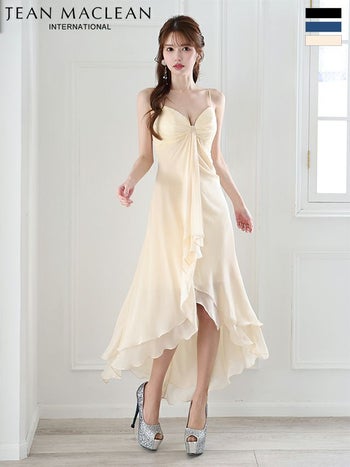 キャバドレス JEANMACLEAN ジャンマクレーン キャミソール ワンカラー シフォン フレア ロングテールドレス