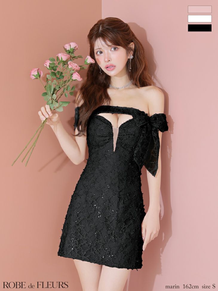 ROBEdeFLEURS/ローブドフルール】リボン レース オフショルダー