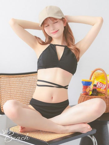 水着 ホルターネック クロスデザイン ワンカラー セクシー ギャル ビキニ