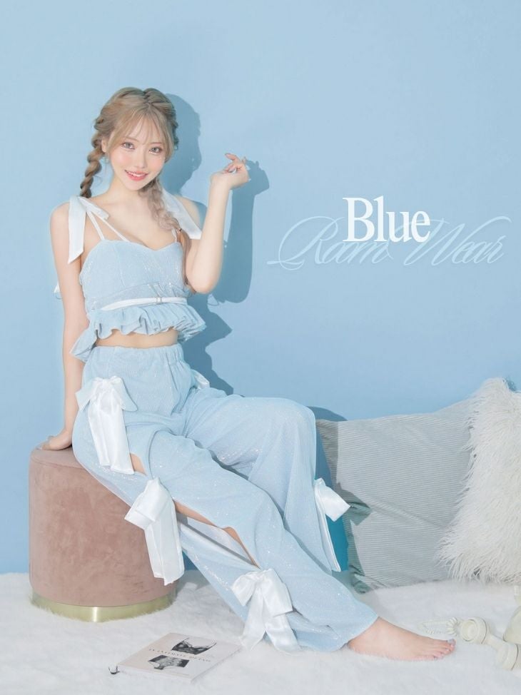 ルームウェア Deco Lingerie デコランジェリー セットアップ シフォン リボン ラメ キャミソール ロングパンツ ラブリー ルームウェア 2点セット