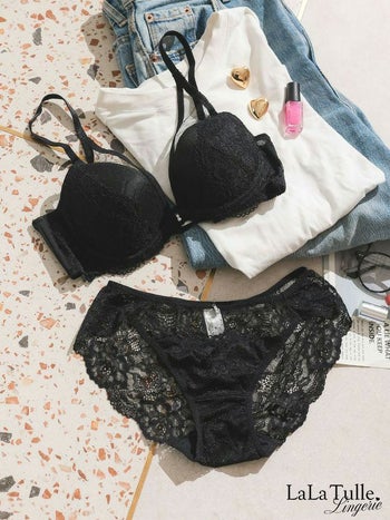 勝負下着 ブラック レース シアー カップ ブラジャー＆ショーツ 2点セット