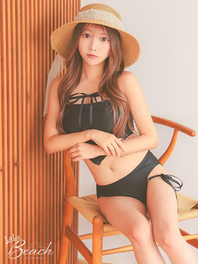 水着 リボン コードデザイン ワンカラー タンキニ 体型カバー ギャル ビキニ