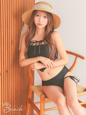 水着 リボン コードデザイン ワンカラー タンキニ 体型カバー ギャル ビキニ