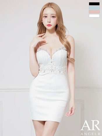 キャバドレス Angel R エンジェルアール オープンバスト キャミソール 刺繍レース ビジュー フェミニン タイトミニドレス