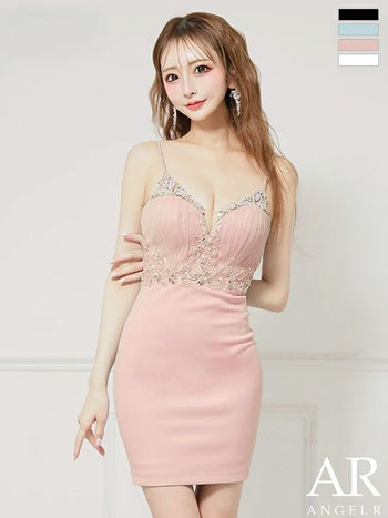キャバドレス Angel R エンジェルアール キャミソール 刺繍レース ビジュー フェミニン オープンバスト タイトミニドレス