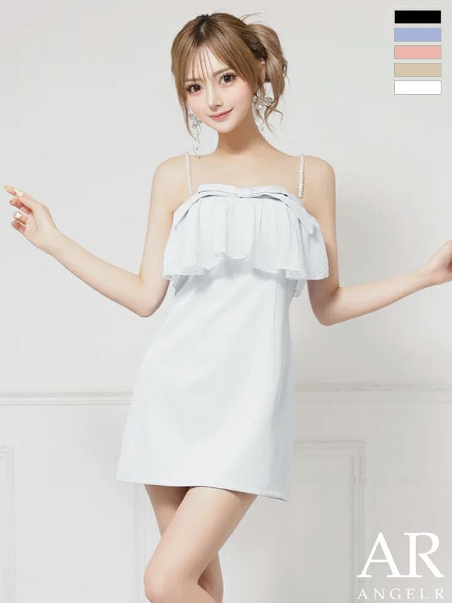 キャバドレス Angel R エンジェルアール 2way ベアトップ キャミソール パールチェーン フリル リボン ビジュー フェミニン フレアミニドレス