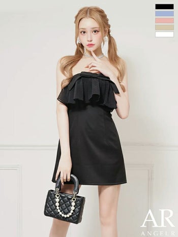 キャバドレス Angel R エンジェルアール キャミソール パールチェーン フリル リボン ビジュー フェミニン 2way ベアトップ フレアミニドレス