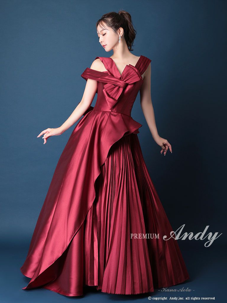 キャバドレス PREMIUM Andy ノースリーブ フリル プリーツ リボン サテン バースデー Aラインロングドレス