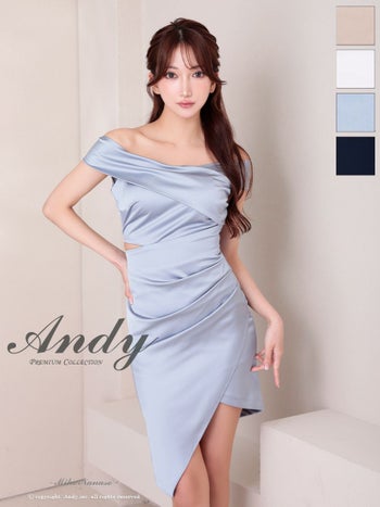 キャバドレス Andy アンディサテン オフショル ワンカラー アシンメトリー タイトミニドレス