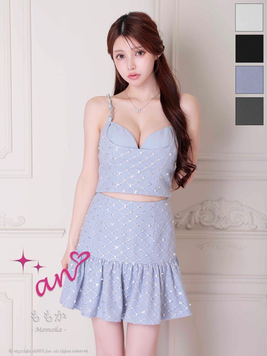 キャバドレス an アン パール スパンコール セットアップ キャミソール フレアミニドレス