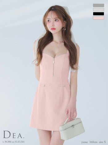 キャバドレス DEA. ROBE de FLEURS ディア ローブドフルール ワンカラー ノースリーブ シンプル ジップデザイン フレアミニドレス 
