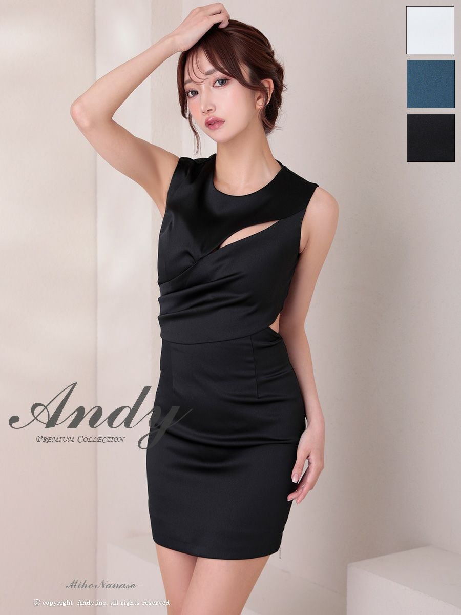 キャバドレス Andy　アンディ　ワンカラー カットデザイン ノースリーブ ジップデザイン タイトミニドレス