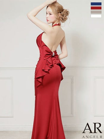キャバドレス Angel R エンジェルアール バックリボン フリル バストタック ホルターネック バックオープン マーメイドロングドレス