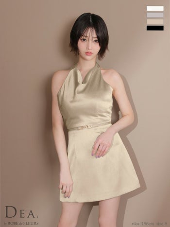 キャバドレス DEA. ROBE de FLEURS ディア ローブドフルール ウエストベルト サテン ドレープ ホルターネック フレアミニドレス