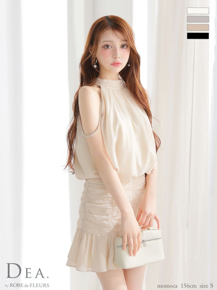キャバドレス DEA. ROBE de FLEURS ディア ローブドフルール ホルターネック ドット柄 シフォン セットアップ シンプル フレアミニドレス