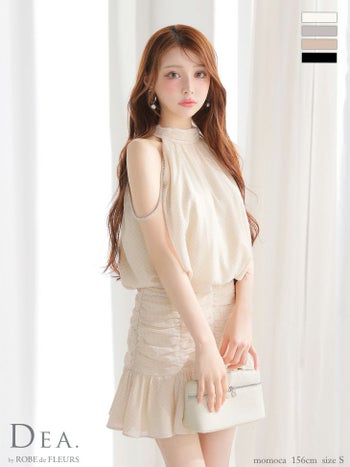 キャバドレス DEA. ROBE de FLEURS ディア ローブドフルール ホルターネック ドット柄 シフォン セットアップ シンプル フレアミニドレス