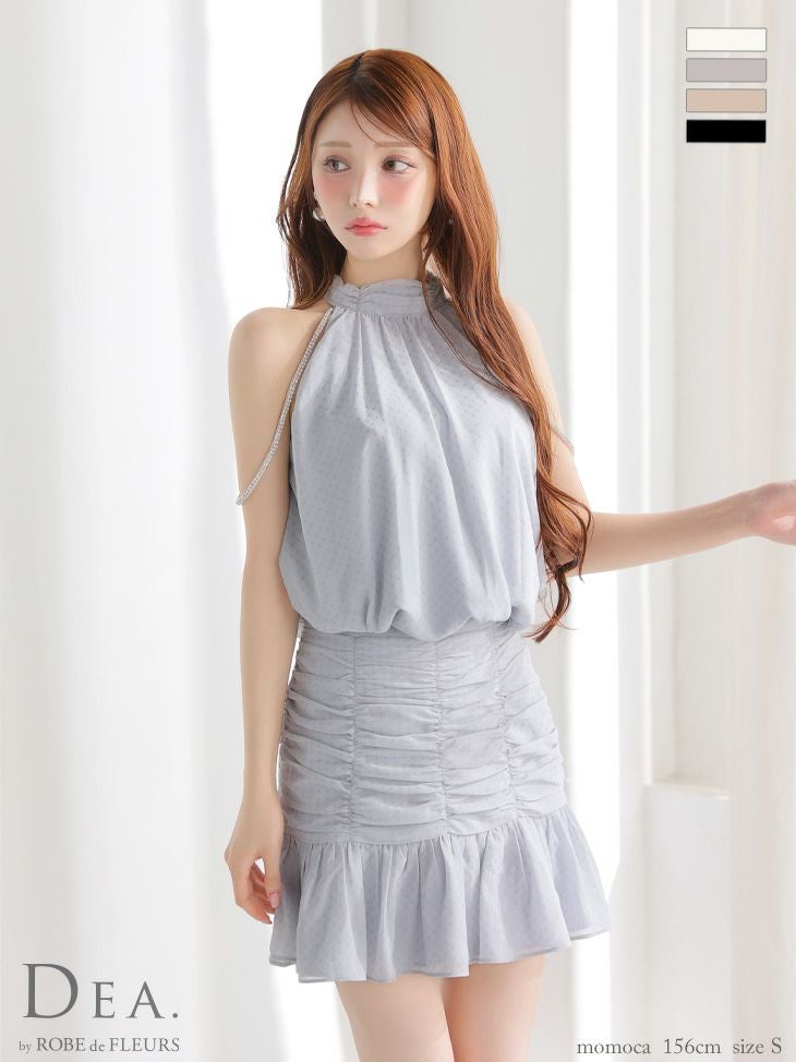 キャバドレス DEA. ROBE de FLEURS ディア ローブドフルール シフォン セットアップ ホルターネック ドット柄 シンプル フレアミニドレス