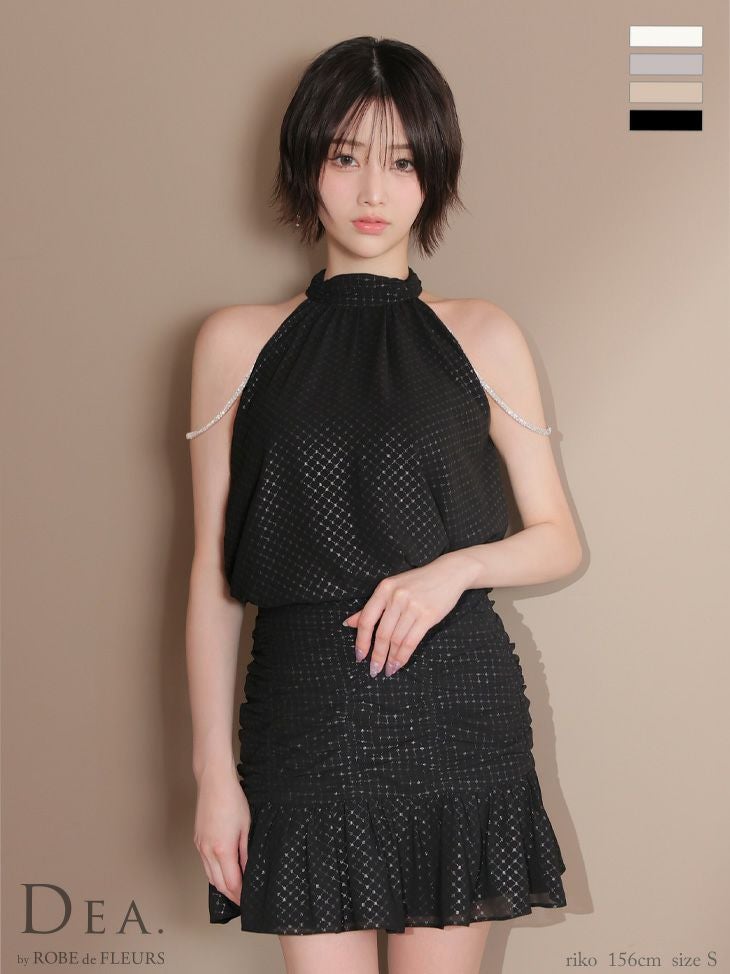 キャバドレス DEA. ROBE de FLEURS ディア ローブドフルール ドット柄 シフォン セットアップ ホルターネック シンプル フレアミニドレス 